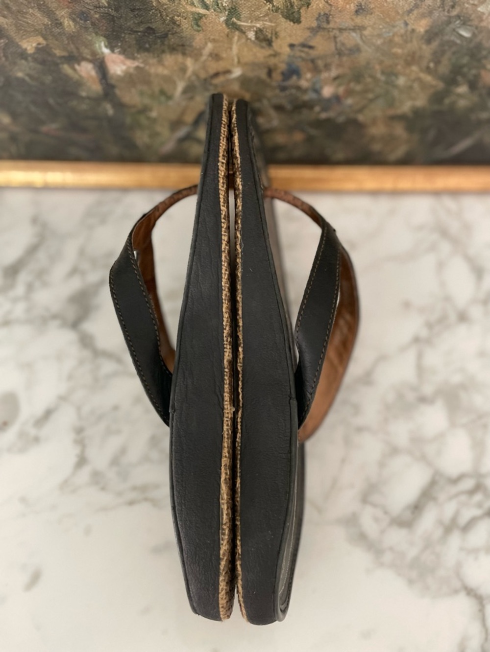 Olukai Paniolo Flip Flop Black Leather Sandals Size 11 - Picture 9 of 9